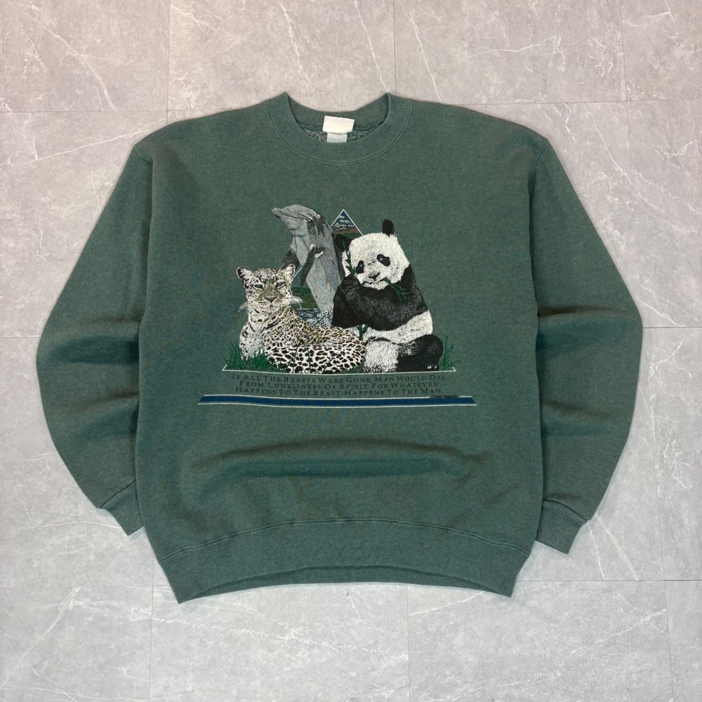Vintage Bassett-Walker Nature Graphic Sweatshirt Green Chief Seattle Quote XL